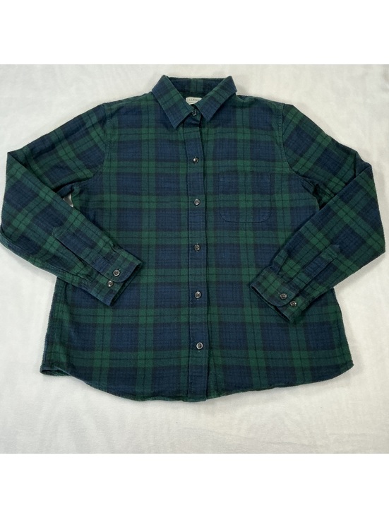 Tops - L.L.Bean Flannel Women Medium Blackwatch Plaid Relaxed Fit Button Up 100% Cotton
